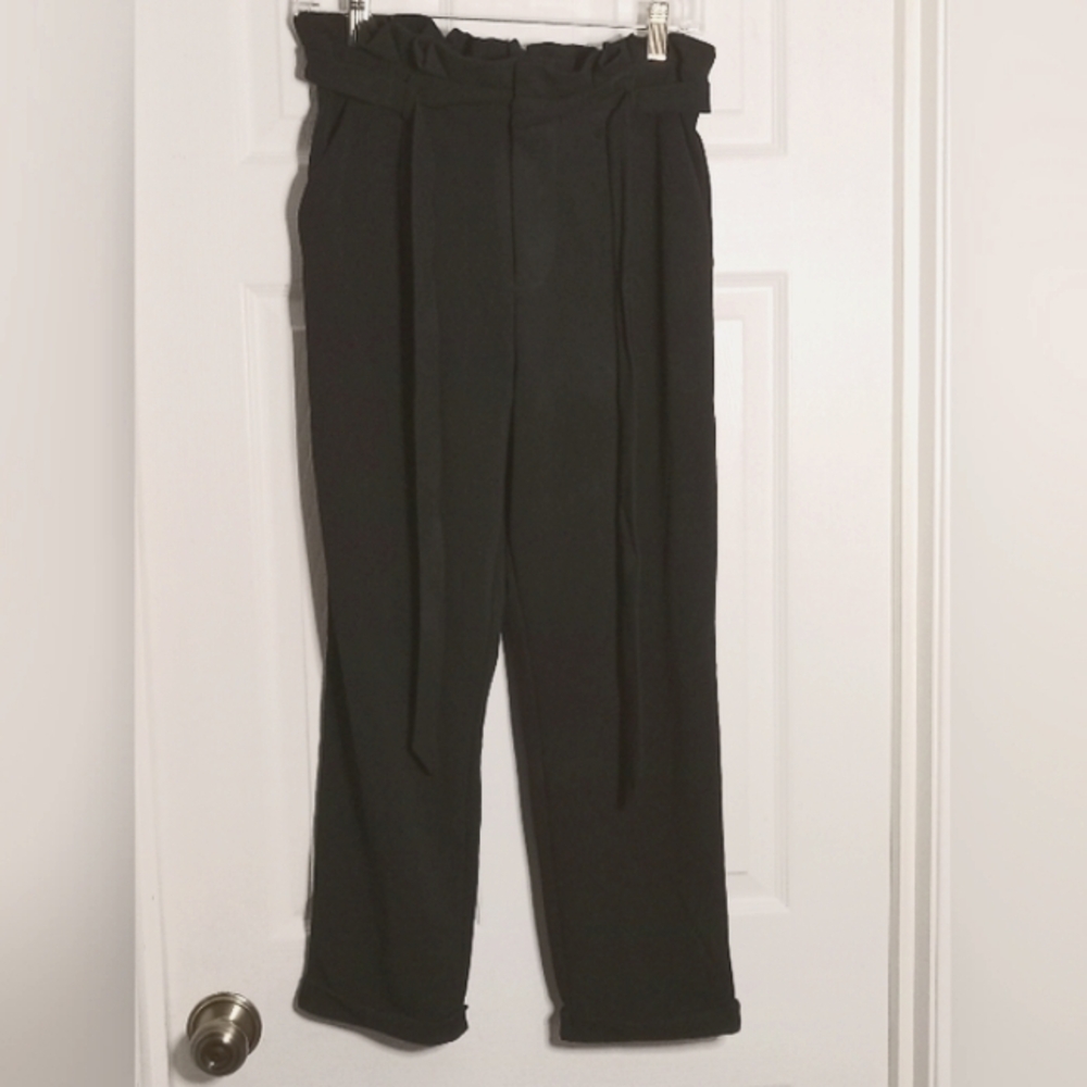 paper bag cropped Cuffed pants Pockets Black Crepe No Boundaries